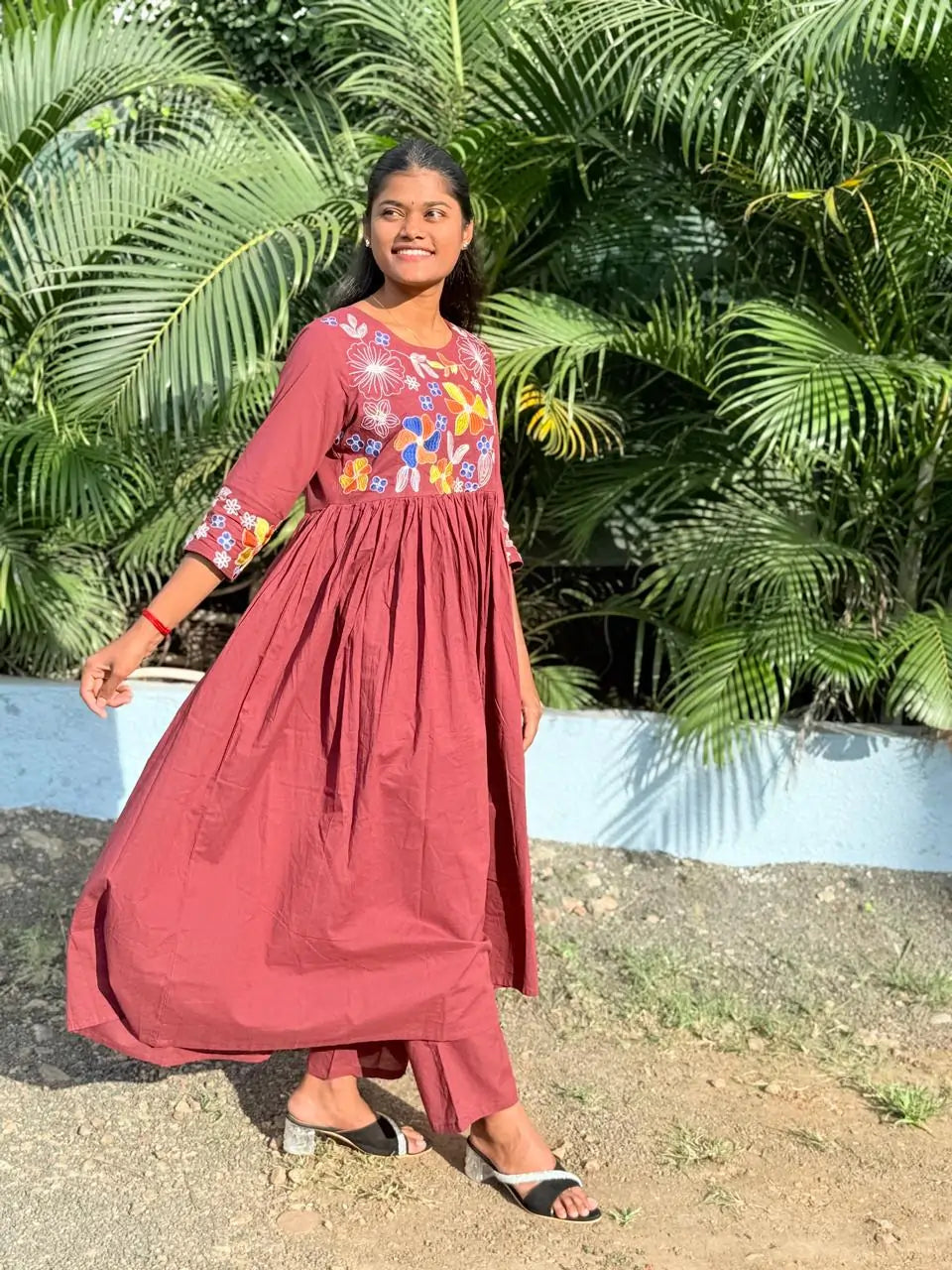 Wine color Anarkali Co-ord set