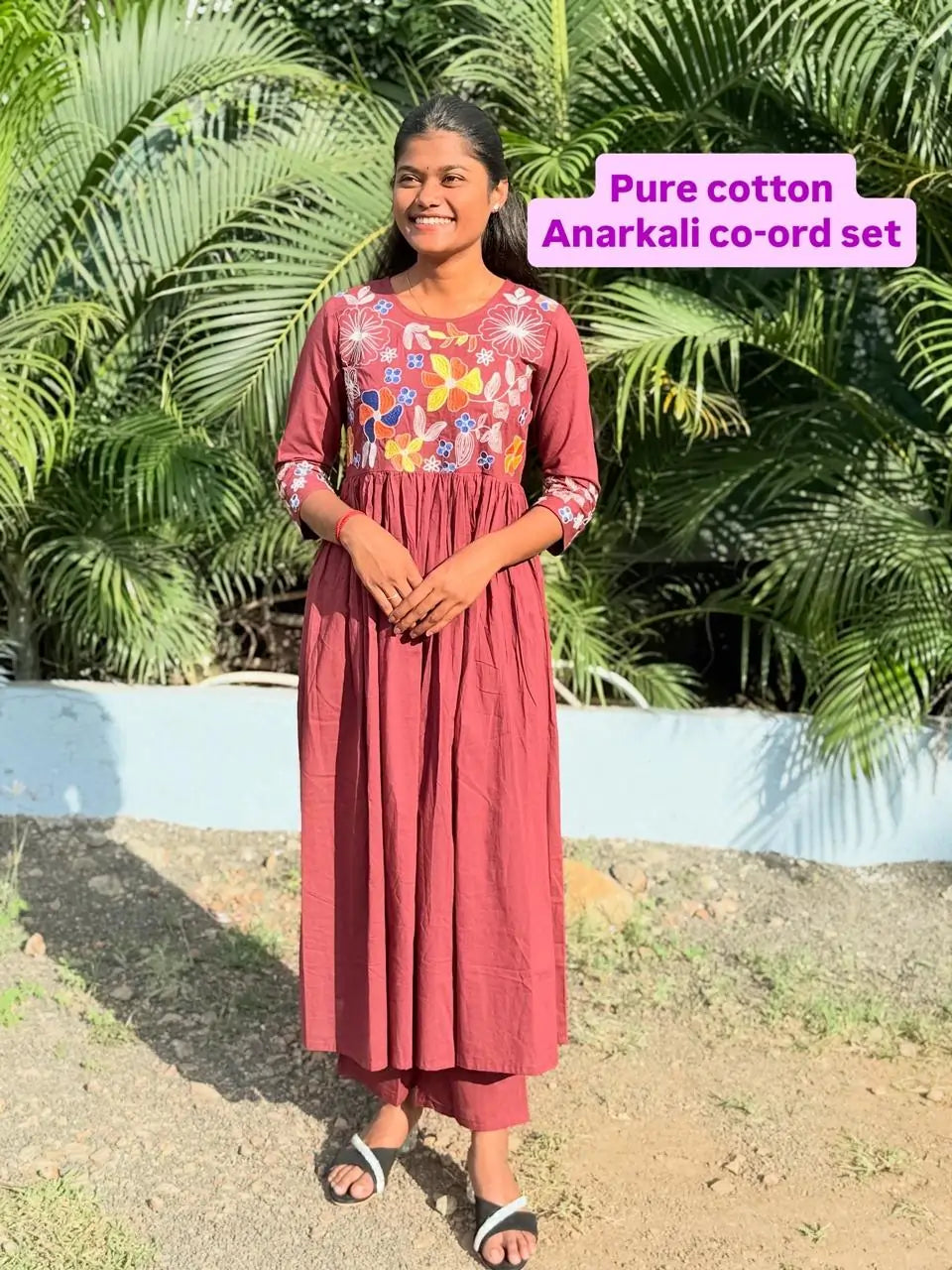 Wine color Anarkali Co-ord set