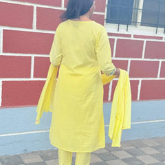 Yellow color A-line kurta set with embriodery