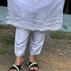 Lavender color straight kurta set with embroidery & handwork