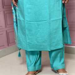 Viscose silk straight kurta set with beautiful bird embroidery