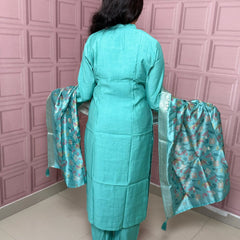 Viscose silk straight kurta set with beautiful bird embroidery