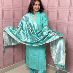 Viscose silk straight kurta set with beautiful bird embroidery