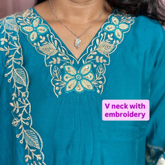 Rama color pure mul chanderi straight kurta set with embriodery