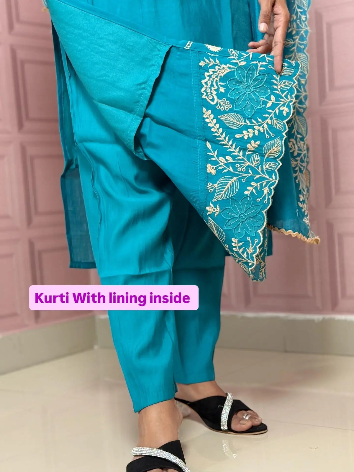 Rama color pure mul chanderi straight kurta set with embriodery