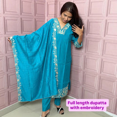 Rama color pure mul chanderi straight kurta set with embriodery