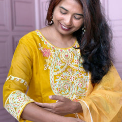 Organza straight kurta set with embriodery