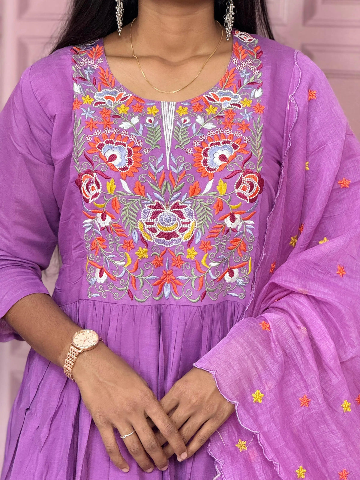 Pure Mul chanderi Anarkali with embroidery