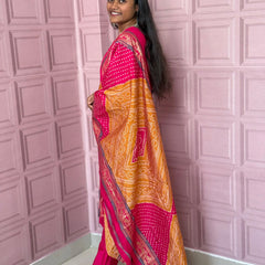 Rani Pink straight kurta set with beautiful embroidery