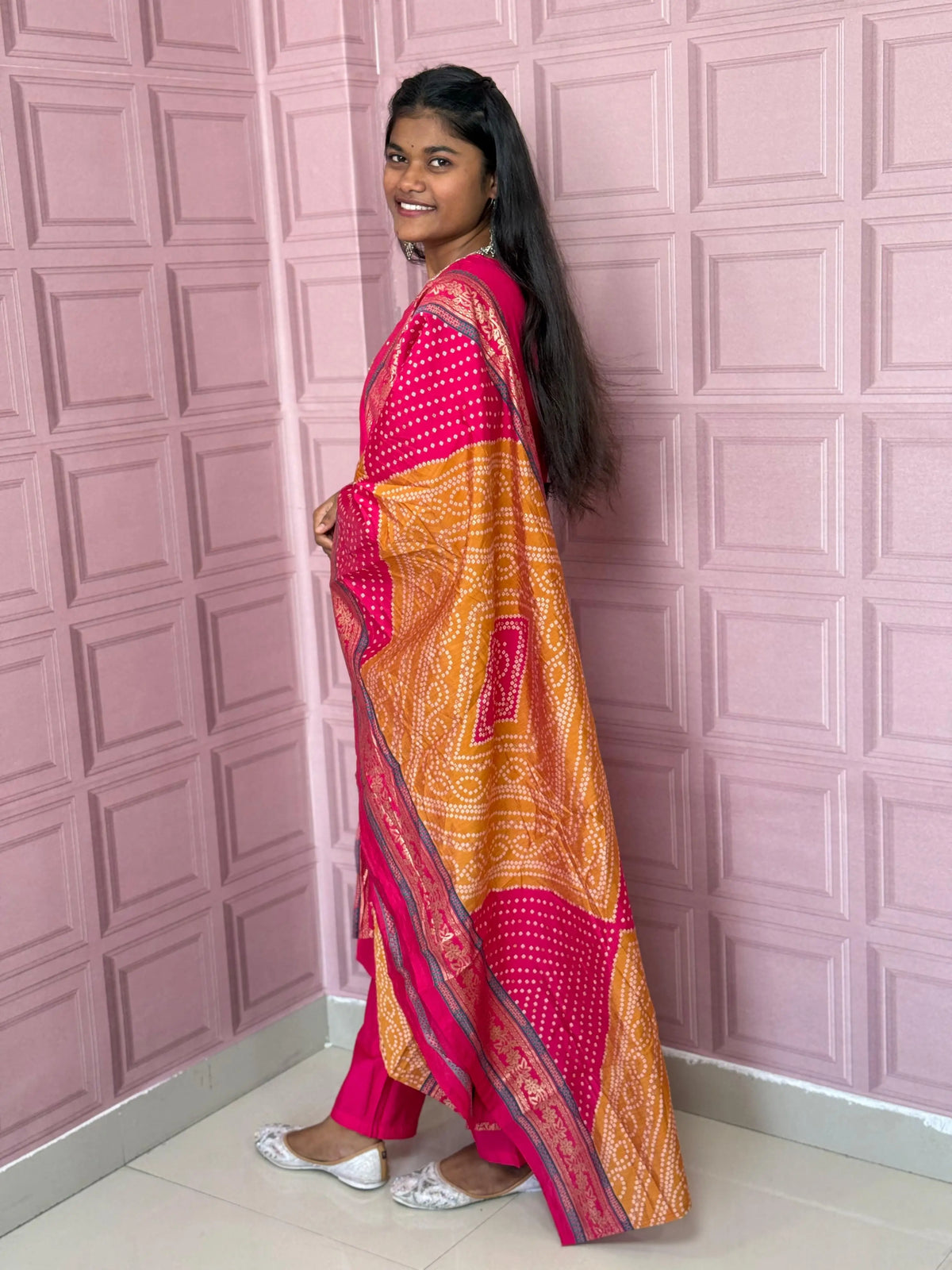 Rani Pink straight kurta set with beautiful embroidery