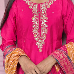 Rani Pink straight kurta set with beautiful embroidery