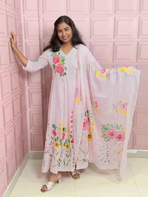Premium Mul cotton Anarkali suit with beautiful hand paint