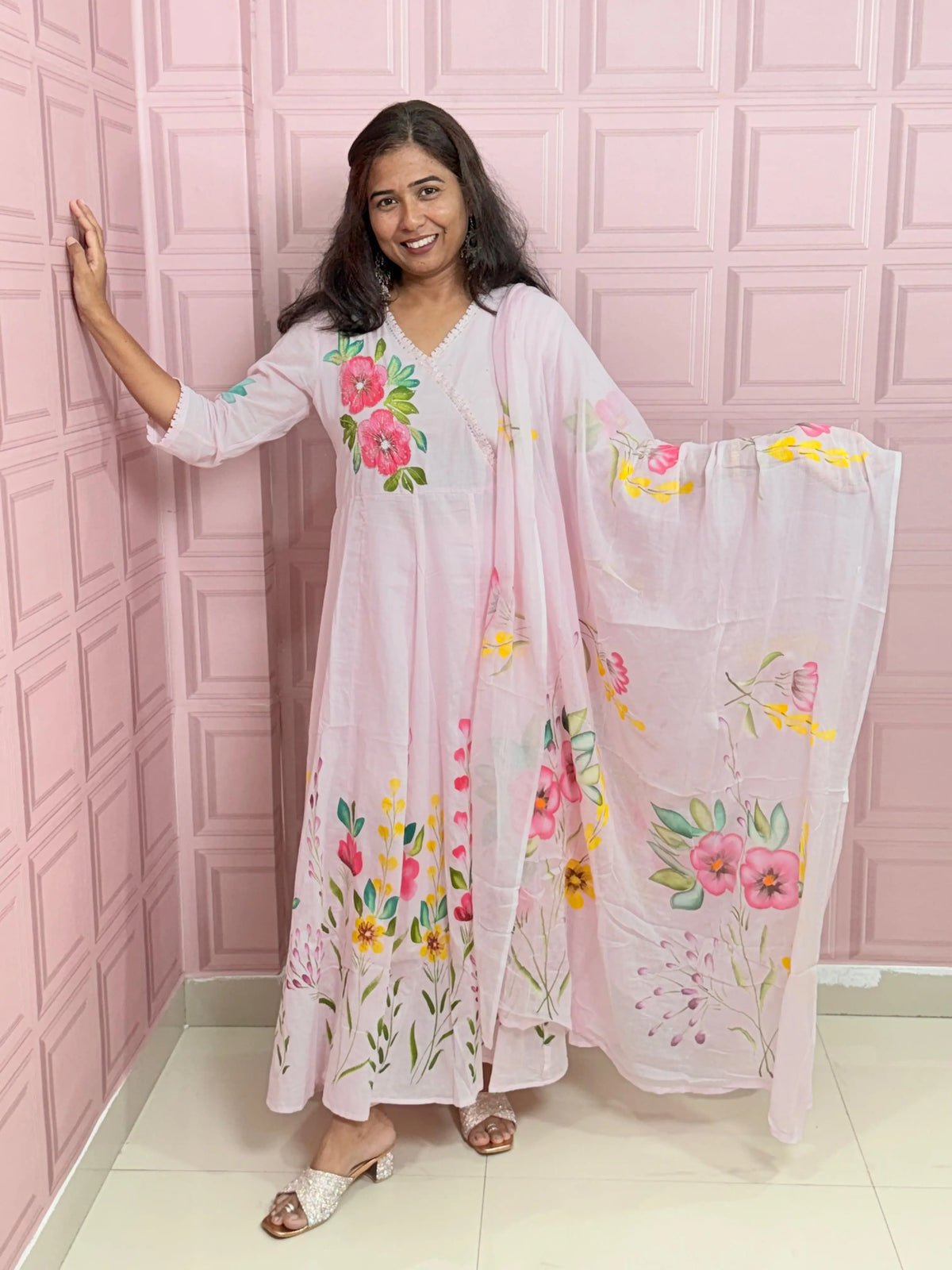 Premium Mul cotton Anarkali suit with beautiful hand paint