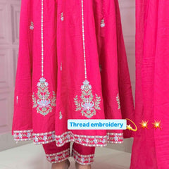 Rani pink premium Mul cotton Anarkali with embroidery