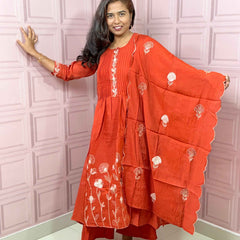 Pure Mul chanderi Anarkali with embroidery