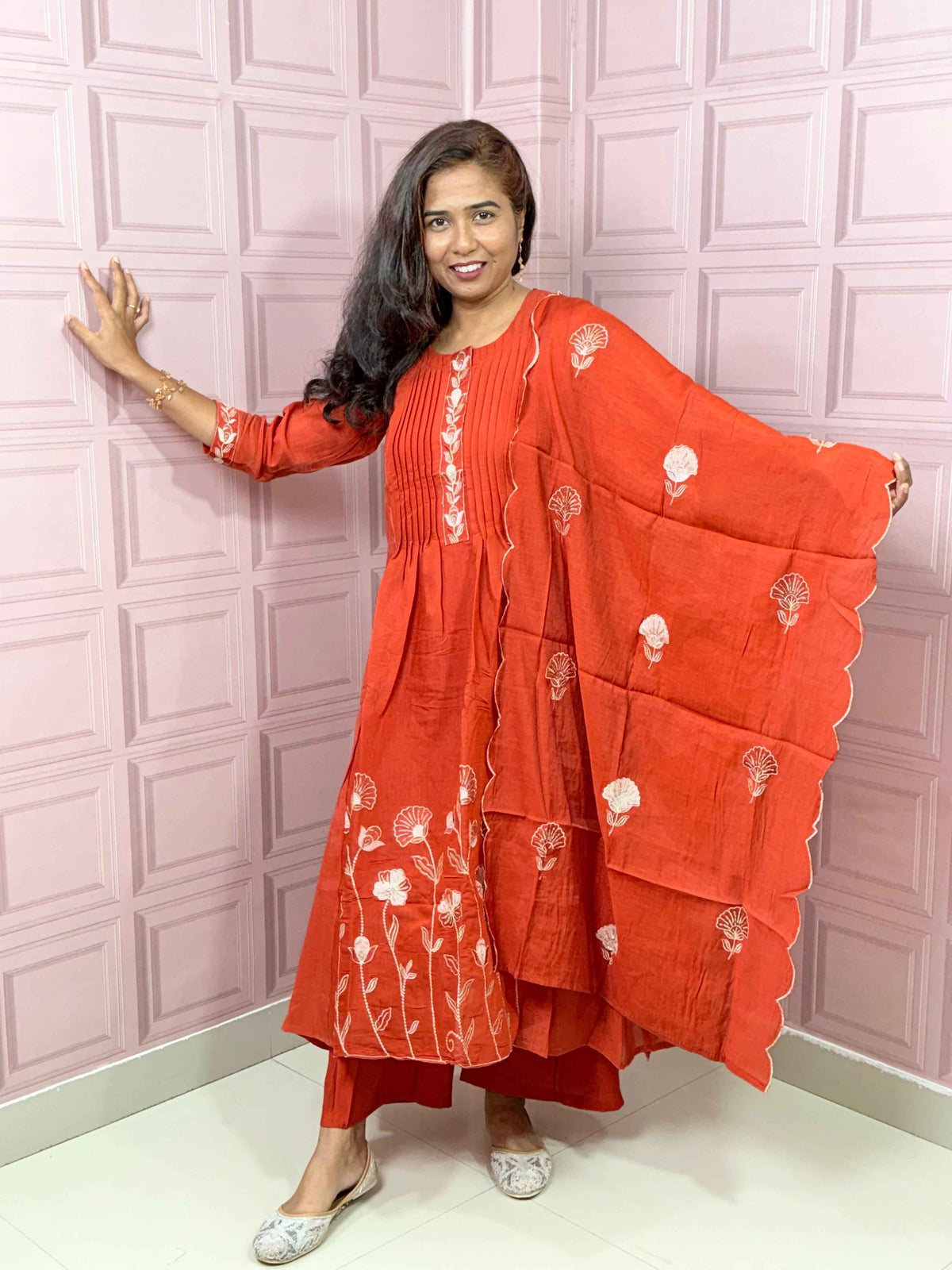 Pure Mul chanderi Anarkali with embroidery