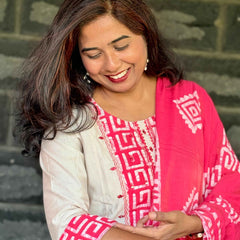 Beige color Anarkali with batik patch with real mirror work with beautiful silk dupatta