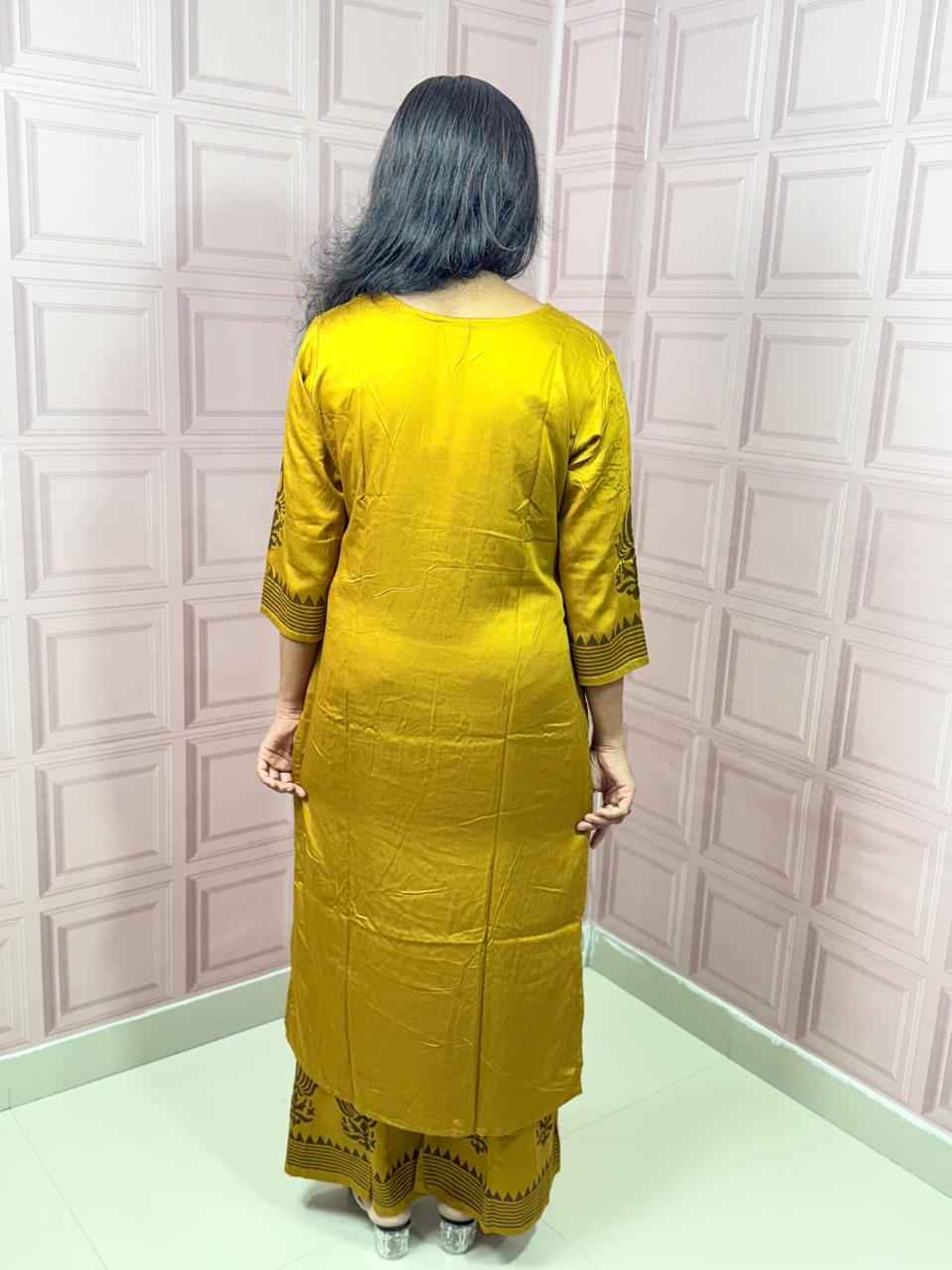 Pure Gajji silk mustard yellow color co-ord set