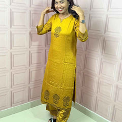 Pure Gajji silk mustard yellow color co-ord set