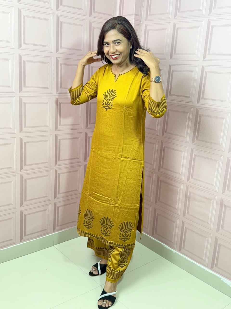 Pure Gajji silk mustard yellow color co-ord set