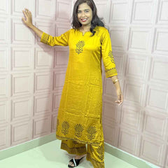 Pure Gajji silk mustard yellow color co-ord set