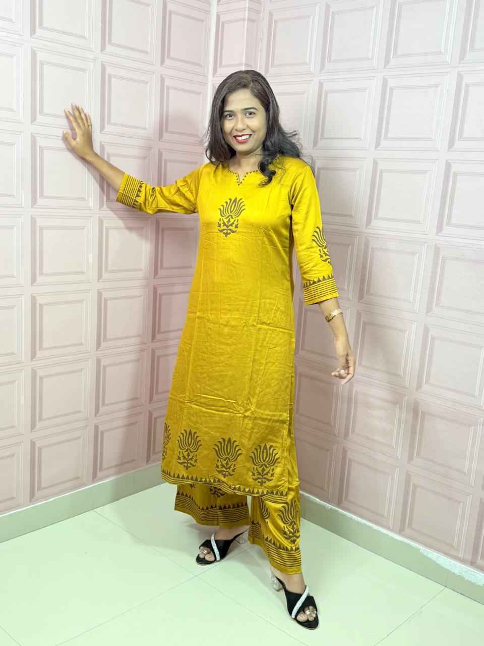 Pure Gajji silk mustard yellow color co-ord set
