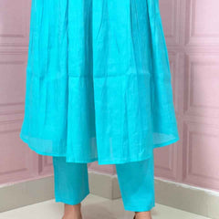 Pure Mul Chanderi Anarkali in sky blue color with embroidery