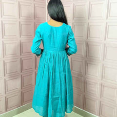 Pure Mul Chanderi Anarkali in sky blue color with embroidery