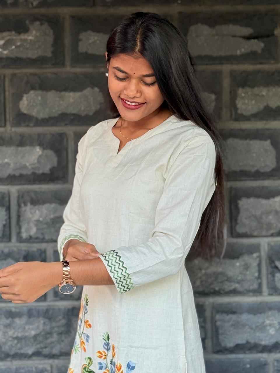 Cotton flex Co-ord set with Peacock embroidery