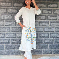 Cotton flex Co-ord set with Peacock embroidery