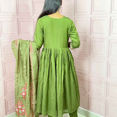 Green  Pure mul chanderi Anarkali with embroidery work