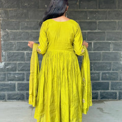 Lime green color Pure Mul chanderi Anarkali
