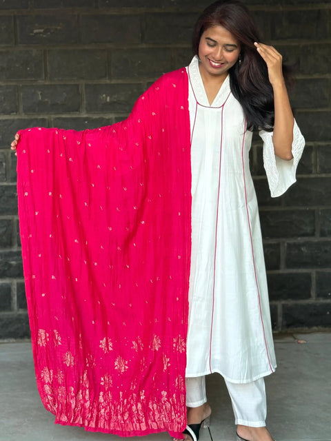 White  Anarkali with beautiful silk dupatta