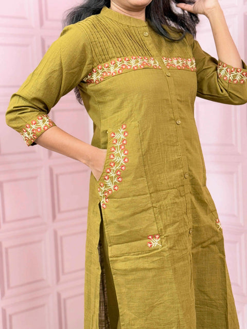 Green Cotton Co-ord set with embriodery