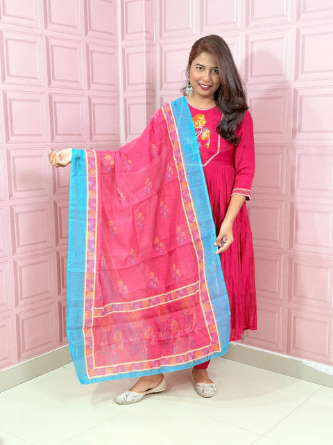 Pure Mul chanderi Pink Anarkali with embroidery
