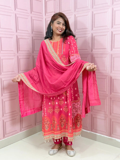 Pink color muslin silk Long Anarkali