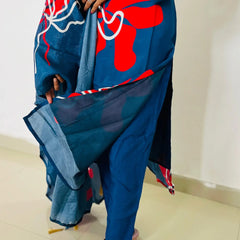 Blue color Silk Digital print  Straight suit set with digital Print dupatta