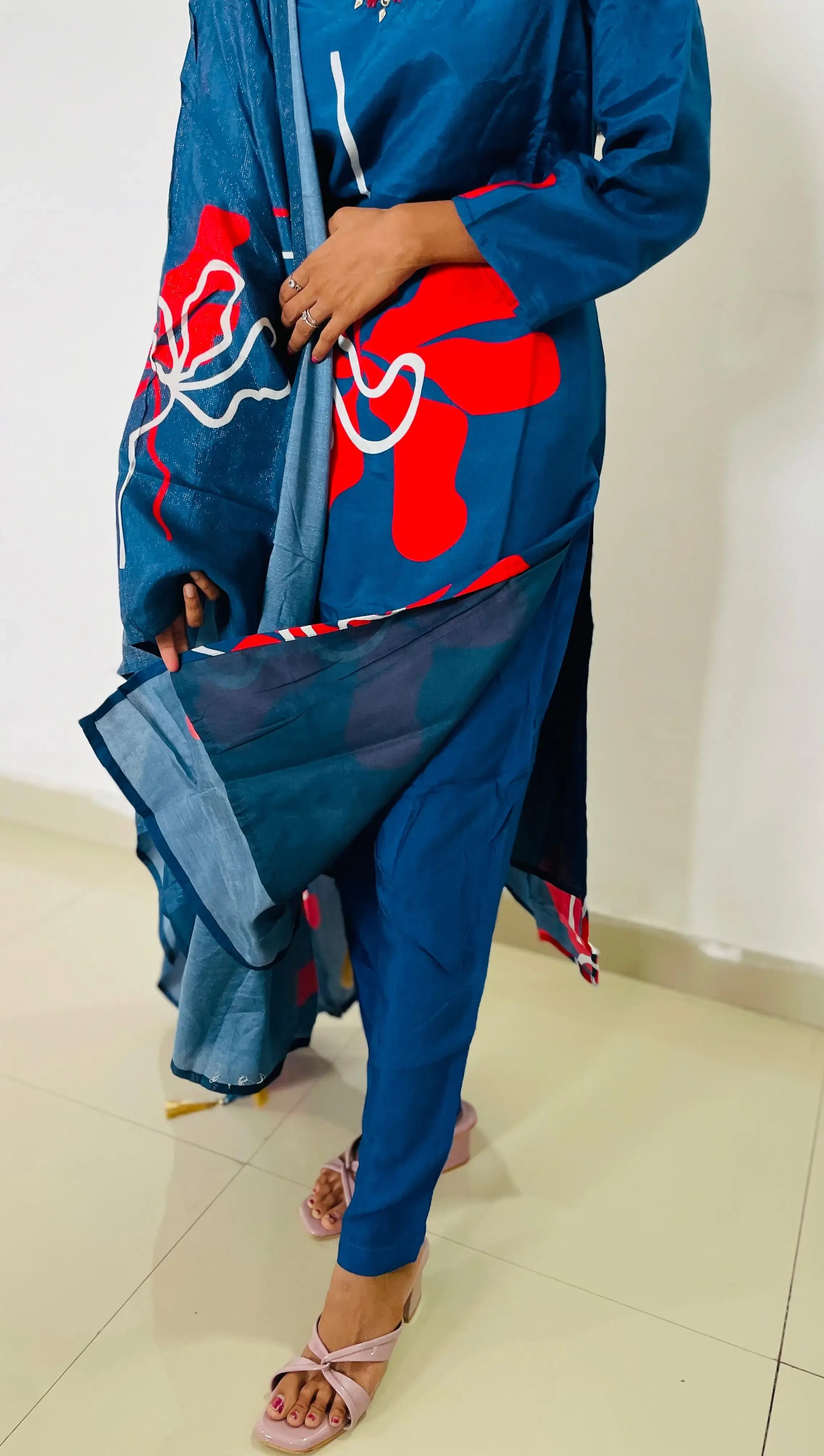 Blue color Silk Digital print  Straight suit set with digital Print dupatta