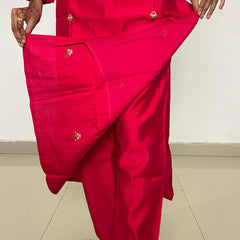 Red color embroidery work straight kurta set with banarsi dupatta