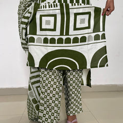 Green color digital print A-line kurta set