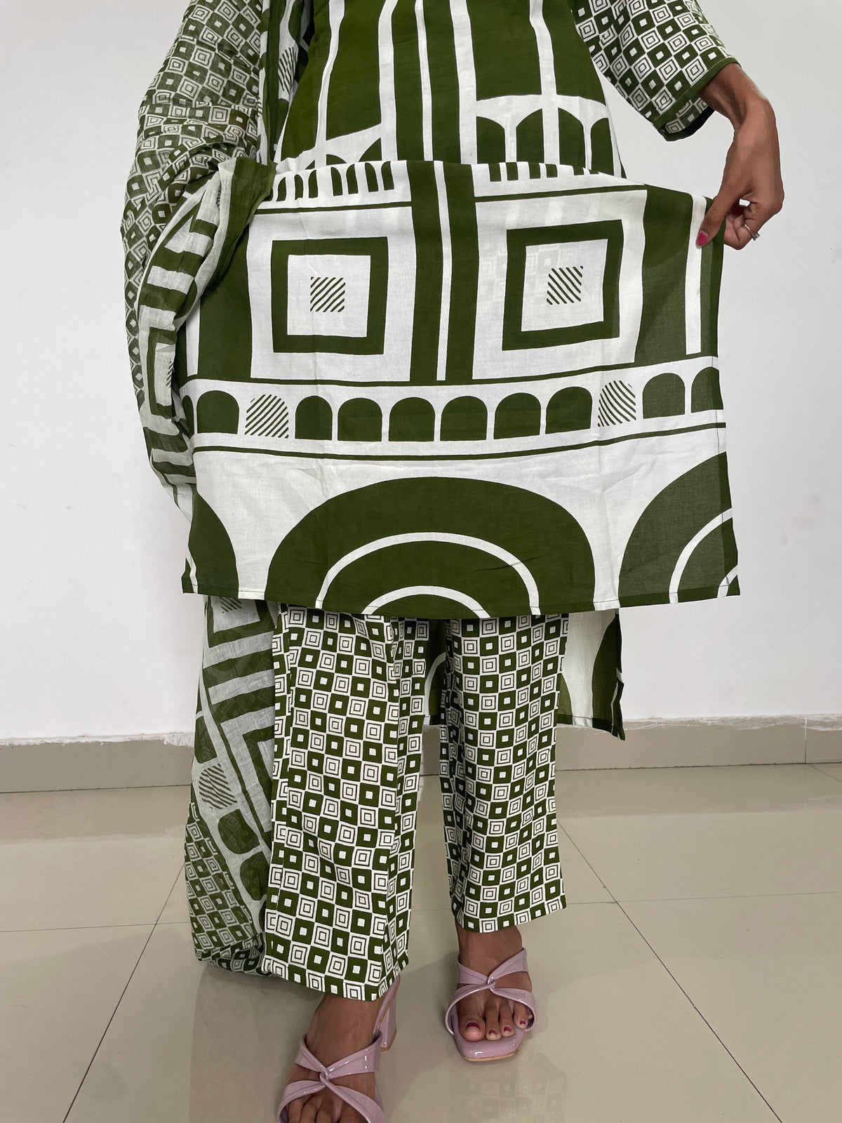 Green color digital print A-line kurta set