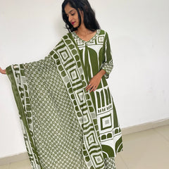 Green color digital print A-line kurta set
