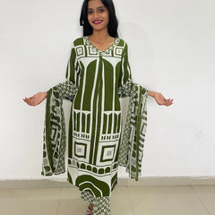 Green color digital print A-line kurta set