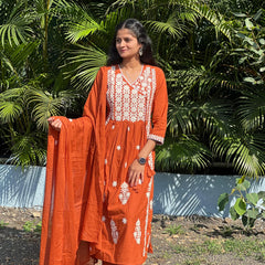 premium cotton kurta set with chikankari work