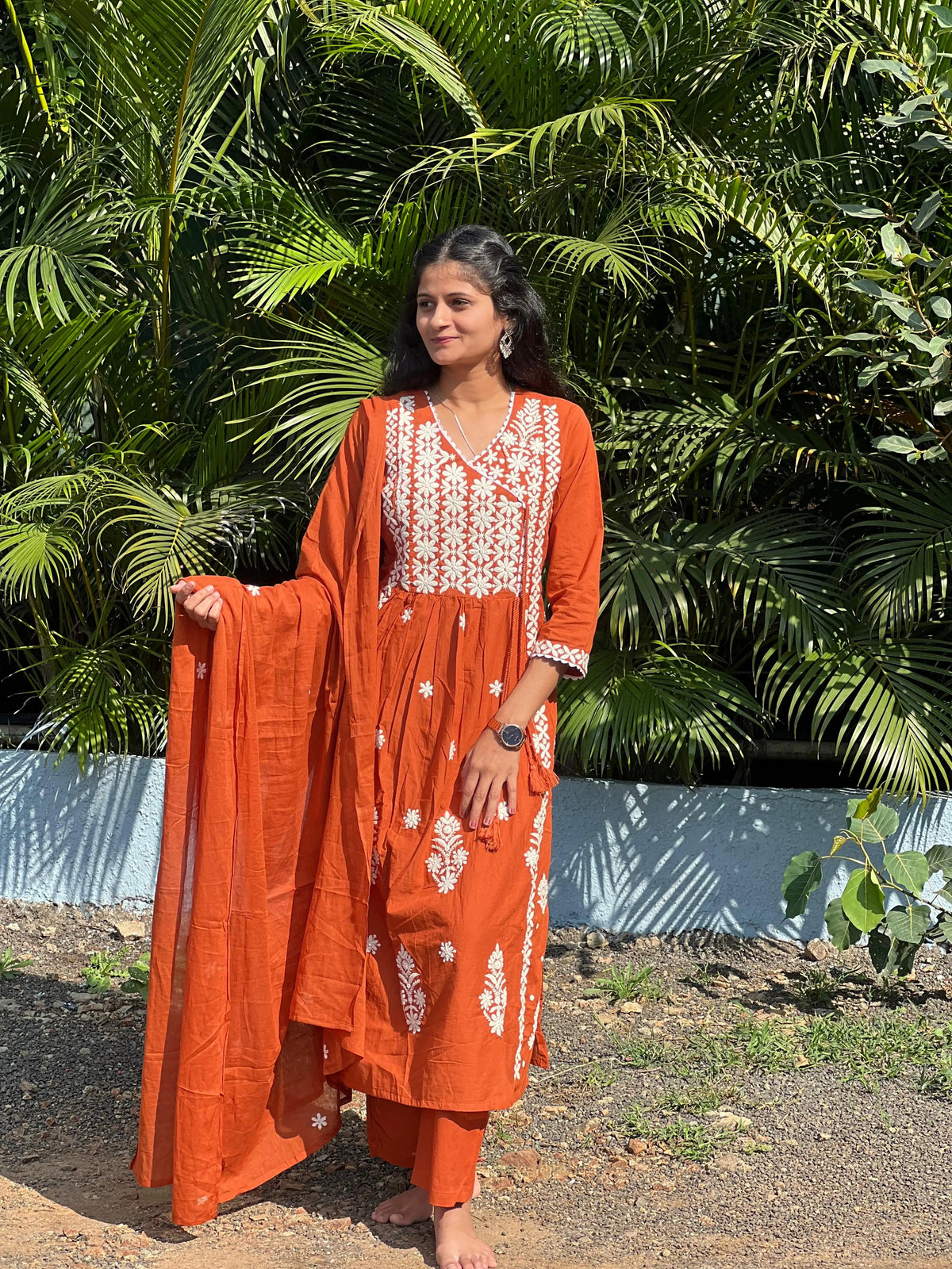 premium cotton kurta set with chikankari work