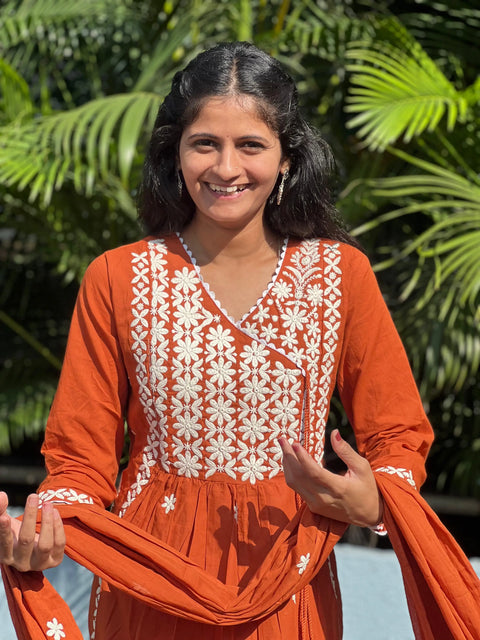 premium cotton kurta set with chikankari work