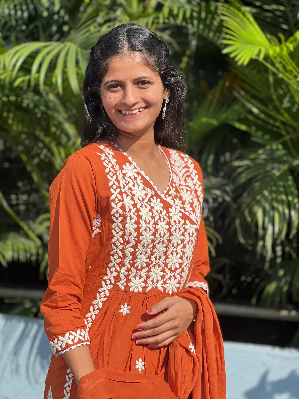 premium cotton kurta set with chikankari work