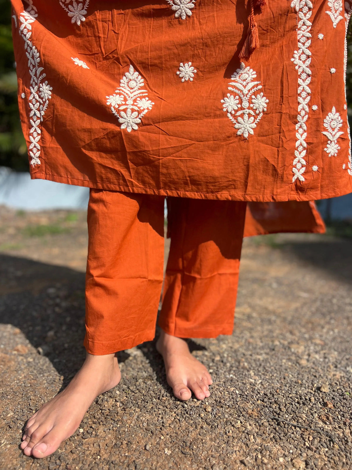 premium cotton kurta set with chikankari work