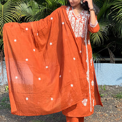 premium cotton kurta set with chikankari work