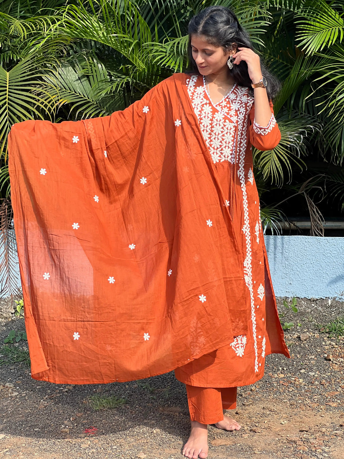 premium cotton kurta set with chikankari work